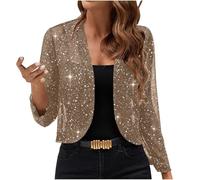 NZYIHAO Cardigan à paillettes pour femme - Court - Ouvert - Manches longues - Boléro fin et élégant - Sans boutons - Veste boléro en maille fine - Veste demi-saison, kaki, S