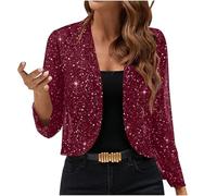 NZYIHAO Cardigan à paillettes pour femme - Court - Ouvert - Manches longues - Boléro fin et élégant - Sans boutons - Veste boléro en maille fine - Veste de transition, Bordeaux, XXL