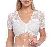NZYIHAO Chemisier Dirndl pour femme - Manches 3/4 - Dentelle - Col en V - Chemisier sexy - Tenue transparente - Couleur unie - Haut en dentelle - Pour fête de la bière - Grandes tailles, #23 Blanc, XL