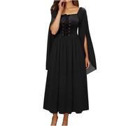 NZYIHAO Costume d'Halloween pour femme - Vêtements gothiques sorcière vampire viking à manches longues - Costume Renaissance conte de fées - Grandes tailles - Robe médiévale - Tenue festive - Robe