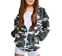 NZYIHAO Sweat à capuche pour fille - Basic - Couleur unie - En coton - Impression camouflage - Veste d'hiver - Veste de loisirs - Veste de transition (4-12 ans), gris foncé, 5-6 ans