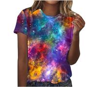 NZYIHAO T-shirt pour femme - Imprimé galaxie - Dégradé de couleurs - Haut d'été à manches courtes - Motif galaxie - T-shirt col rond - Pull léger - Y2k - Tunique - Pour adolescentes et filles, #08