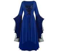 NZYIHAO The Discounter Costume médiéval pour femme - Robe médiévale avec manches trompette - Robe maxi gothique pour le carnaval, Halloween, les fêtes (