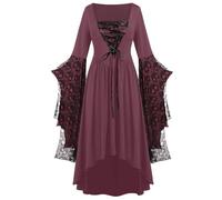 NZYIHAO The Discounter Costume médiéval pour femme - Robe médiévale avec manches trompette - Robe maxi gothique pour le carnaval, Halloween, les fêtes (