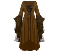 NZYIHAO The Discounter Costume médiéval pour femme - Robe médiévale avec manches trompette - Robe maxi gothique pour le carnaval, Halloween, les fêtes (