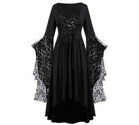 NZYIHAO The Discounter Robe médiévale pour femme, vêtements gothiques, costumes d'Halloween avec tête de mort boutonnée, robe midi victorienne, manches trompette, carnaval, bal, cosplay, vintage, punk