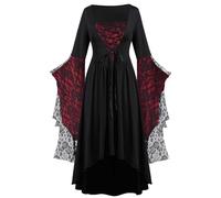 NZYIHAO The Discounter Robe médiévale pour femme, vêtements gothiques, costumes d'Halloween avec tête de mort boutonnée, robe midi victorienne, manches trompette, carnaval, bal, cosplay, vintage, punk