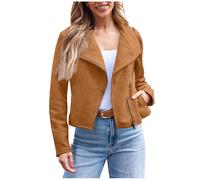 NZYIHAO Veste en cuir synthétique pour femme - Mode automne et hiver - Ouverture sur le devant - Court - Veste d'hiver crop, marron, M