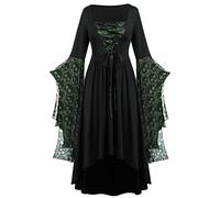 NZYIHAO Voir mes commandes Costume Renaissance Femmes Robe médiévale avec manches trompette Tête de mort Imprimé Tête de mort Robes gothiques Femmes Vêtements médiévaux pour Halloween Carnaval Grandes