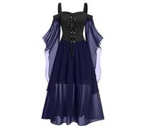 NZYIHAO Voir mes commandes Robe de carnaval d'Halloween pour femme années 80 Vêtements médiévaux diable Costume de vampire en maille épaules dénudées Manches papillon Gothique Vintage Clothes pour