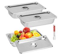 NZZVNZ 3 Pièces Plats à Four en Acier Inoxydable, 3L/32,5 x 17,5 x 6,5cm Plat Four Rectangulaire, Bac Inox Alimentaire Avec Couvercle pour Cuisine de Restaurant Gril Gâteaux