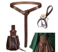 NZZVNZ 3pcs Accessoire de Costume Medieval Accessoires Renaissance Femme et Homme Sac Ceinture Médiévale Cuir Cosplay Bouteille de Potion Magique en Verre