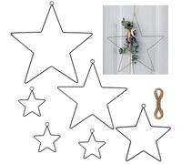 NZZVNZ 6PCS Étoile Décoration Attrape-rêves en Métal Attrape-Rêves en Forme D'Étoile 10cm 20cm 25cm 30cm Étoiles en Métal pour Noël Anneau Métal Étoile Macramé Déco (Noir)