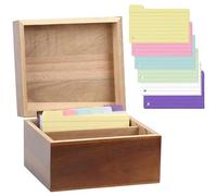 NZZVNZ Boîte à Fiches en Bois Flash Carte Comprend 150 Fiches Colorées Anneau en Plastique Boite Carte d'index Boîte Bois de Recettes avec Couvercle Compartiments pour Maison Bureau