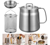 NZZVNZ Pots de Filtre à Huile en Acier Inoxydable, 2L Bidon de Graisse avec Filtre à Mailles Couvercle Anti-poussière et Panier pour Stocker l’huile de Friture
