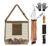 NZZVNZ Set de 6 Couteaux à Champignons Avec Brosse, Sac Pour Cueilleur de Champignons, Couteau de Poche à Truffes en Acier Inoxydable, Couteau Pliant, Couteau à Champignons Avec Pinceau, Porte-clés