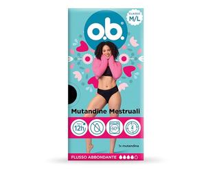 o.b. Culotte menstruelle classique M/L, culottes absorbantes pour flux moyen et abondant portables jusqu'à 12 heures, culottes menstruelles pour femme lavables et réutilisables, 1 unité - Exclusivité