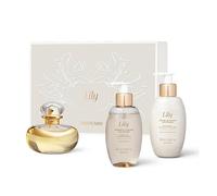 O Boticário Lily Coffret cadeau pour femme 3 produits | Lily Eau de Parfum EDP 75 ml, Gel douche Lily Satin 250 ml et crème de douche satinée 250 ml