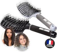 O³ Brosse Poil de Sanglier- 2 Brosses à Cheveux - Démélant Cheveux 100% Naturel