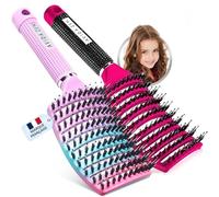 O³ Brosse Poil de Sanglier- 2 Brosses à Cheveux en Poils de sanglier- Démélant Cheveux 100% Naturel (Rose/Arc-en-Ciel)
