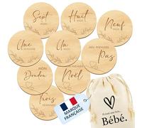 O³ Carte Étape Bébé - Carte Étape Bébé Bois - 30 Moments et Première Fois à Immortaliser - Lot de 15 Cartes Mois par Mois Bébé + Sac en Coton - Cadeau Future Maman - Idéal Cadeau de Naissance