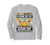 O Come Let Us Adore Him Baby Jésus Nativité de Noël Manche Longue