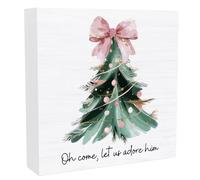 O Come Let Us Adore Him Décorations de Noël chrétiennes, décorations de Noël religieuses, décoration de Noël Jésus, décoration de Noël pour église pour la maison, 12,7 x 12,7 cm 07