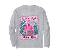 O Come Let Us Adore Him Pink Church Christmas Christian Girl Manche Longue