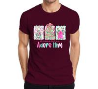 O Come let us Adore Him T-shirt pour homme Motif ange sapin de Noël chrétien pastel, bordeaux, L