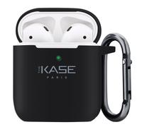 (O) Coque chargement sans fil pour Apple AirPods en gel de silicone doux, Noir satin