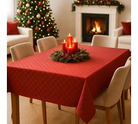 o-day Nappe de Noël rectangulaire en coton ou polyester - Nappes de Noël élégantes de 6 12 18 places anti-taches - Fabriqué en Italie (rouge élégant, 12 places - 140 x 240 cm)
