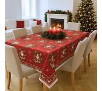 o-day Nappe de Noël rectangulaire en coton ou polyester - Nappes de Noël élégantes pour 6, 12 ou 18 places, anti-taches - Fabriquée en Italie (Rouge - Guirlande du Père Noël, 12 places - 140x240cm)