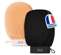 O³ Gant Exfoliant Corps - Gant de Crin - Lot de 2 Gants Kessa - Gommage Corps et Visage Naturel et Efficace pour une Peau Douce (Noir/Saumon)