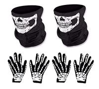 O-Kinee 2 Set Gants Squelette Blanc et Masque de Crâne Os Fantômes pour Soirée Costumée Halloween