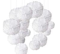 O-Kinee 24pcs Set Pompons Papier Fleur Pompon Pompons Papier de Soie Boule à Suspendre pour Mariage Baby Shower Bapteme (Blanc)