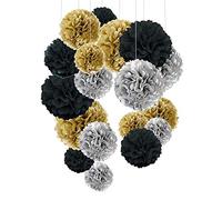 O-Kinee 24pcs Set Pompons Papier Fleur Pompon Pompons Papier de Soie Boule à Suspendre pour Mariage Baby Shower Bapteme(6pcs*30.5cm/9pcs*25cm/9pcs*15.5cm) (Nior Or)