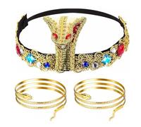 O-Kinee 3 Cleopatre Accessoire,Accessoires de Costume Égyptien,Cleopatre Deguisement,Accessoires de Costume Égyptien,Coiffe Cléopâtre,avec 2 Bracelets de Serpent,pour Halloween,Carnaval,Fête à Thème