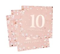 O-Kinee 30pcs Serviettes Anniversaire 10 Ans, Serviettes Rosa Gold Decoration Anniversaire, Serviettes Cocktail en Papier 10 happy birthday Fête Anniversaire Vacances Célébration, 3 Plis 33x33cm