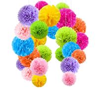 O-Kinee Boules de Fleur en Papier Coloré, Multicolore Pompons en Papier de Soie, Multicolore Pompons Décoration pour Fête Anniversaire, Baby Shower, Parti Décoration, 24 Pièces (Jaune/Orange/Rose...