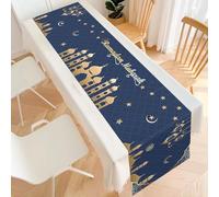 O-Kinee - Chemin de Table Ramadan Mubarak - Lin Bleu - Étoile - Table Runner