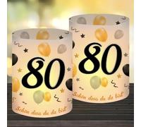 O-Kinee Lot de 12 Lanterne Photophores Décoratifs de Table pour 80 Ans, Décoration pour Anniversaire Homme Femme, Happy Birthday avec Bougies Chauffe-Plat