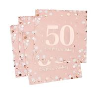 O-Kinee Lot de 30 serviettes jetables 3 plis pour 50e anniversaire Motif pois or rose