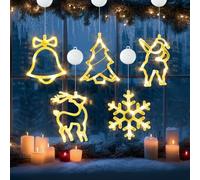 O-Kinee Lot de 5 Decoration Noel Fenetre Lumineuse,Noël Lumineuse avec Ventouse,Deco Noel LED Fenetre Lumiere,Alimenté par Piles Lumineuse pour Balcon,Noël Fête,Nouvelle Année
