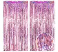 O-Kinee Métallique de Frange, 2 Pièces Rose Tinsel Rideau Shimmer Fenetres Brillants, Scintillant pour Photographie, La Fête Mariage, Anniversaire, Noël Party (1 * 2m)
