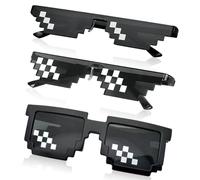 O-Kinee Mosaic Glasses Lunettes，8 bit Pixel Lunette Drole Pixelated Lunettes de Soleil Noir Unisexe MLG Jouet (3-Pack)