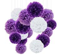 O-Kinee Pompon Violet, Pompon Papier de Soie, Boules de Fleur en Papier pour Fête Anniversaire, Partie, Mariage, Baby Shower, Parti Décoration, 24 Pièces (Violet, Lavande et Blanc)