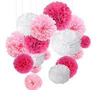 O-Kinee Pompons Papier de Soie, 24pcs Decoration Bapteme Fille Rose pour Décoration de Mariage fête Baptème Baby Shower