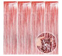 O-Kinee Rideau Métallique de Frange, 4 pcs Rose Or Tinsel Rideau Shimmer Fenetres Brillants pour Photographie, La Fête Mariage, Anniversaire, Noël Party (1 * 2m)