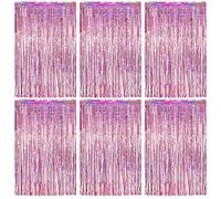 O-Kinee Rideau Métallique de Franges, Anniversaire Rideau Fete Laser Rose, Brillant Rideaux Shimmer en Aluminium Tinsel, Toile de Fond Décoration De Fenêtre Mur pour Anniversaire Party (1m*2m)