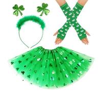 O-Kinee St.Patrick's Day Parade Costume Accessoires Set,Comprend Shamrock Green Tutu Tulle Skirt et, Shamrock Headband pour St.Patrick's Day Decoration Party Supplies
